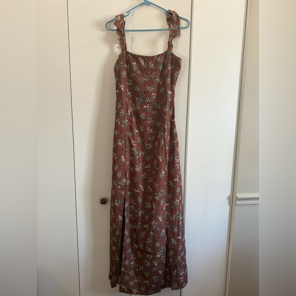 Fanco Floral Brown Button Front Maxi Dress - Size Medium